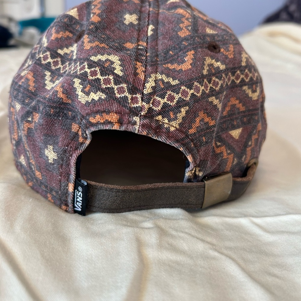 Vans Leather Patch Flat Brim Hat Multicolor Aztec Tribal Adjustable Outdoor - Picture 3 of 4